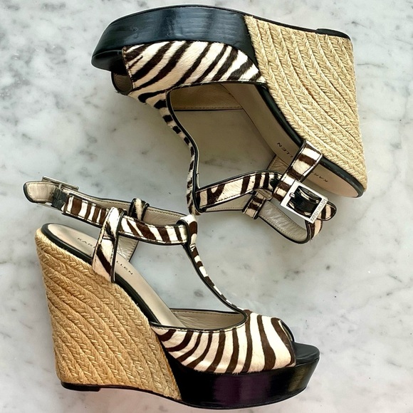 Karen Millen calf hair zebra print wedge sandals, sz39 - Picture 1 of 11